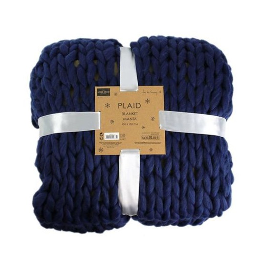 PLAID TRICOT GROSSE MAILLE CHUNKY BLEU