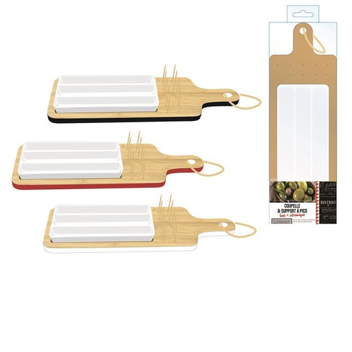 Cocktail picks with platter and dish