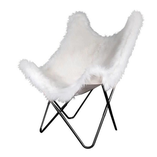 Fauteuil Papillon - Blanc Imitation Fourrure - L 74 x P 79 x H 101 cm