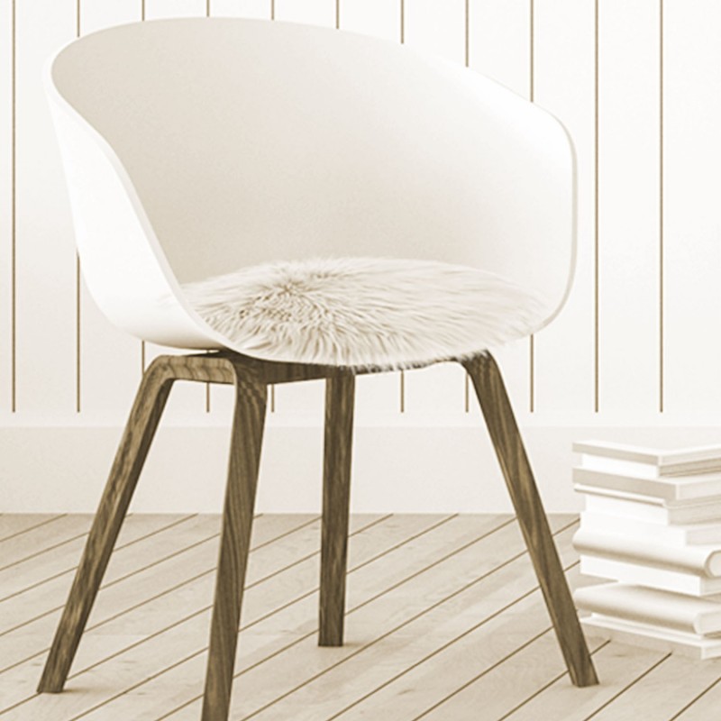 GALETTE DE CHAISE IMITATION FOURRURE ECRU 38CM M12