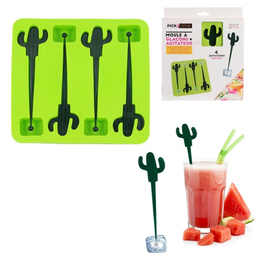Moule à glaçons et 4 agitateurs en forme de cactus