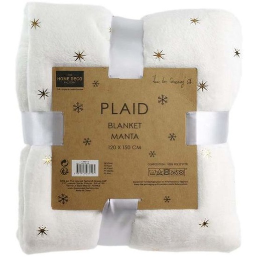 Plaid étoiles dorées 120 x 150 cm Cocooning Blanc